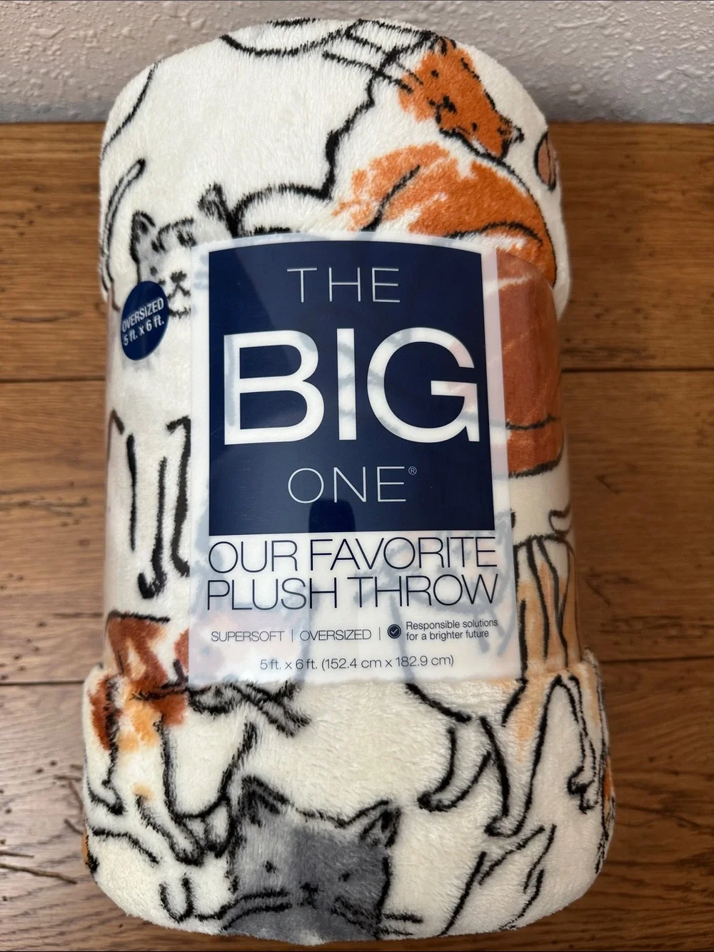 The Big One Cozy Plush Throw Blanket with White and Orange Cat Design